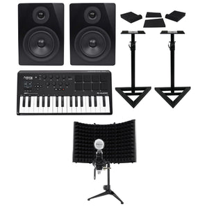 M-Audio Axiom AIR Mini 32 Keyboard Controller and Monitors+Stands+Pads+Mic+Shield
