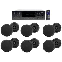 H12X500UBT 6-Zone Receiver + (12) Black 5.25 In Ceiling Speakers For Restaurant/Bar