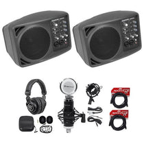 (2) SRM150 Compact Powered PA Speaker Bundle with Headphones, Mic & Cables