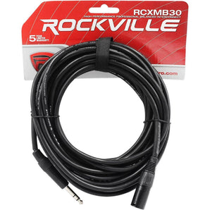 Rockville RCXMB30B 30' Male REAN XLR to 1/4'' TRS Cable Black 100% Copper