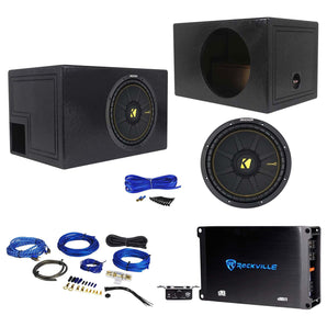 KICKER 44CWCD124 CompC 12" 600w Subwoofer+ Vented Sub Box+Mono Amplifier+Amp Kit