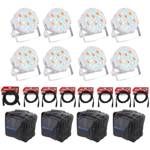 (8) Rockville RockPAR50 WHT LED RGB Par Can DJ/Club DMX Wash Lights+Cables+Bags