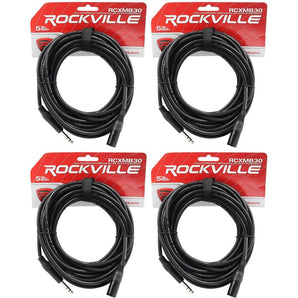 4 Rockville RCXMB30-B Black 30' Male REAN XLR to 1/4'' TRS Balanced Cables