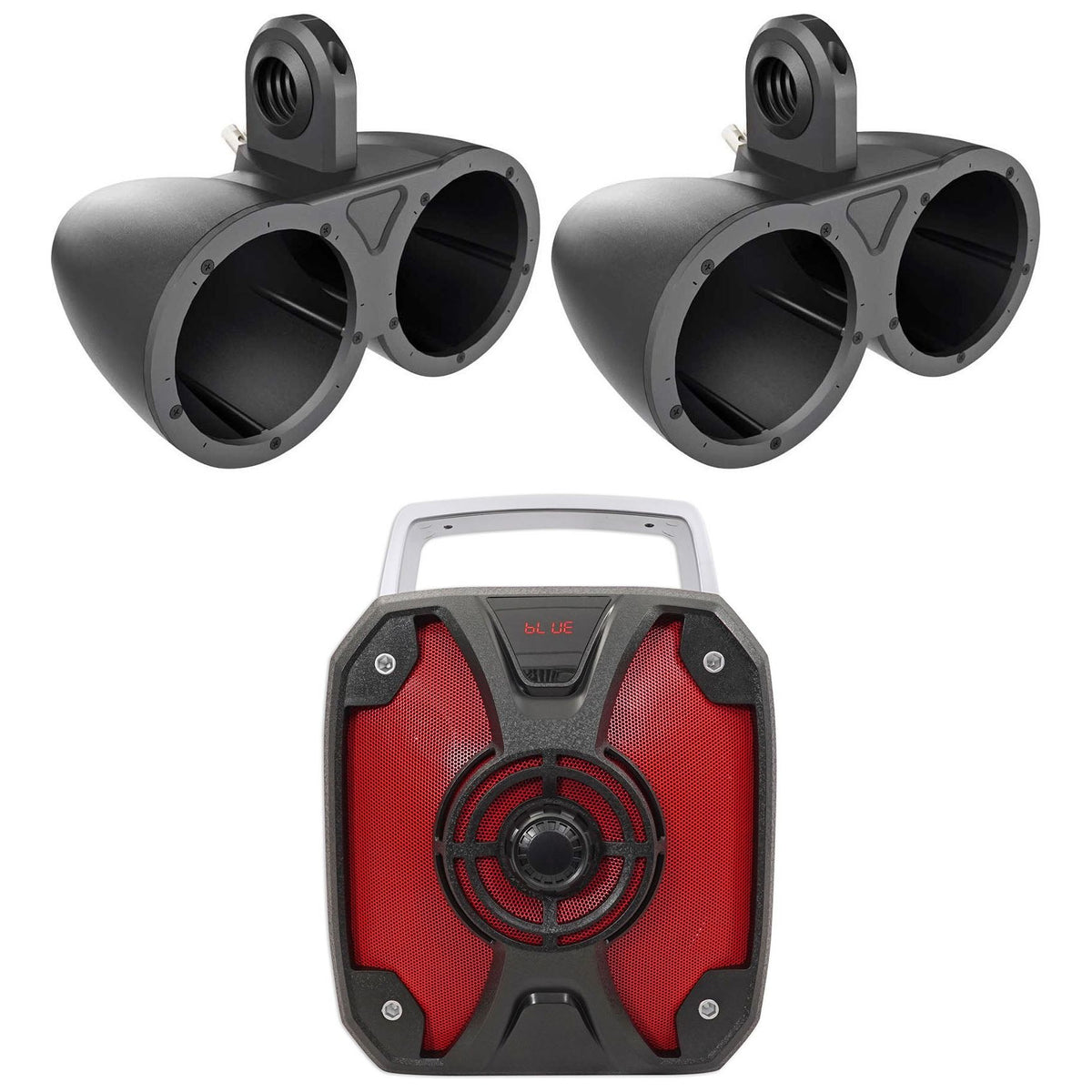 12KMTED Dual 6.5-Inch Wakeboard Tower Enclosures + ROCKBOX Bluetooth Speaker