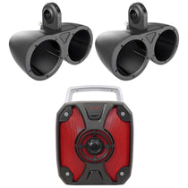12KMTED Dual 6.5-Inch Wakeboard Tower Enclosures + ROCKBOX Bluetooth Speaker