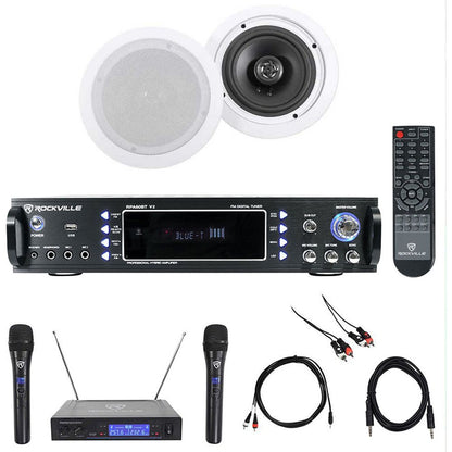 1000w Karaoke Bluetooth Amp/Mixer +(2) Ceiling Speakers+Wireless Mics
