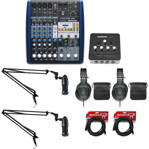 Presonus Bundle with Audio Technica Podcast Studio Bundle w/Mixer, 2) Mics, Headphones & Booms (10 Items)