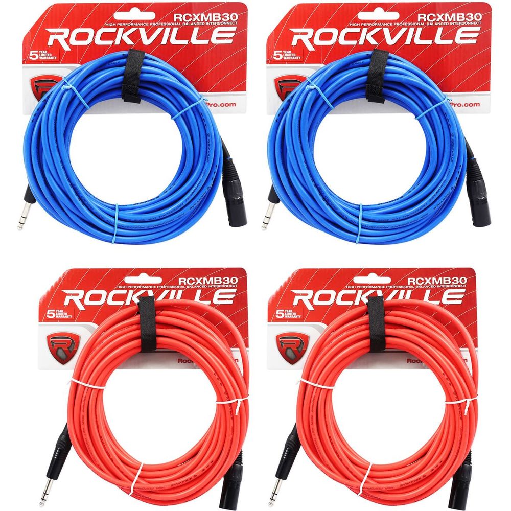 XLR Male to 1/4" TRS Cable 4-Pack + Color-Coded Balanced Cables Bundle