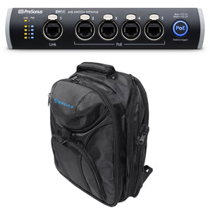 PRESONUS SW5E 5-Port AVB Switch w/ PoE, Rack Mountable Bundle with Gear Travel Backpack Bag