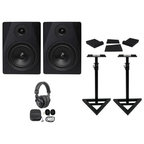 2 Rockville DPM5B 5.25" 300w Dual Powered Studio Monitors+Stands+Pads+Headphones