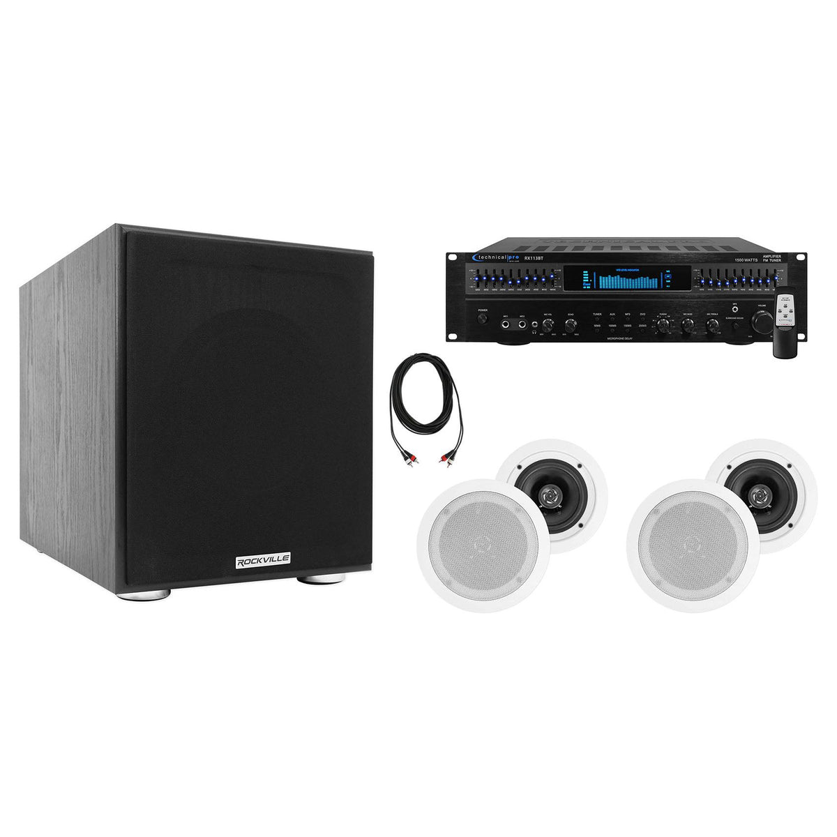 Home Theater Receiver Bundle with (4) 5.25" White Ceiling Speakers & 8" Subwoofer