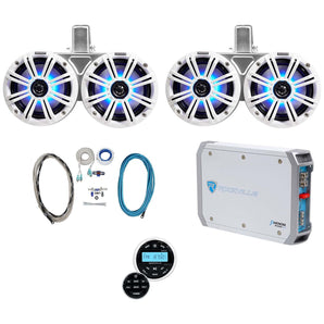 (2) KICKER 45KMTDC65W Dual 6.5" Marine Wakeboard Tower LED Speakers+Receiver+Amp