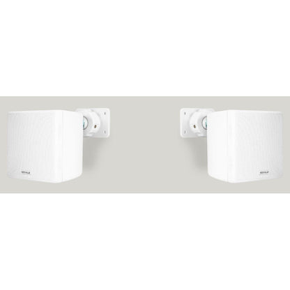 2-Room Home Audio Receiver+(4) White 3.5" Cube Speakers+Wall Controls