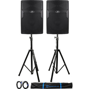 (2) Peavey PVx15 15” 1600-Watt PA Speakers+2) Stands+2) Cables+Carry Case