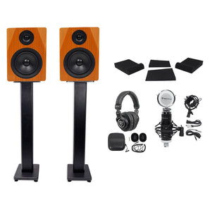 2 Rockville DPM5C 5.25" 300w Dual Powered Studio Monitors+Stands+Pads+Headphones