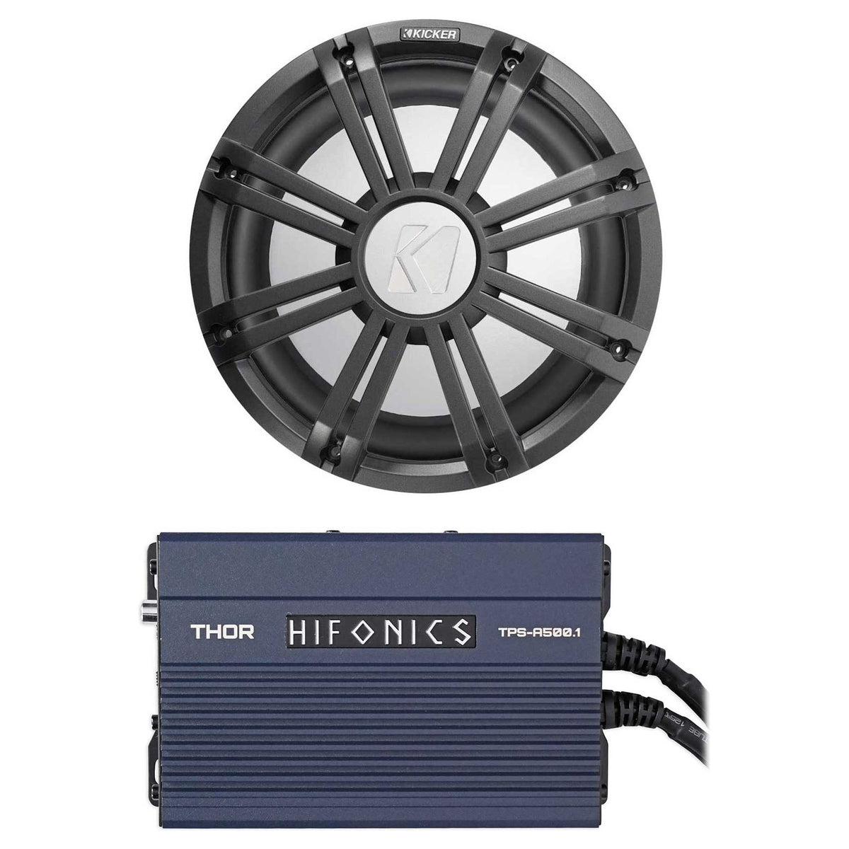 45KM102 Marine Subwoofer + Hifonics Amp + Charcoal LED Grille