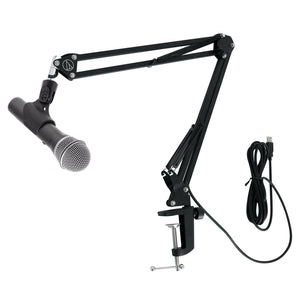 SAMSON Q2U USB+XLR Recording Podcast Dynamic Microphone+Audio Technica Boom Arm
