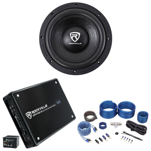 Rockville W10K6D2 V2 10" 2000 Watt Car Audio Subwoofer+Mono Amplifier+Amp Kit