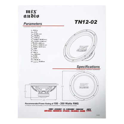 (2) MTX Terminator TN12-02 12" Subwoofers + Mono Amplifier + Amp Kit