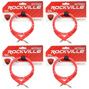 4 Rockville RCTR103R Red 3' 1/4'' TRS to 1/4'' TRS Cable 100% Copper