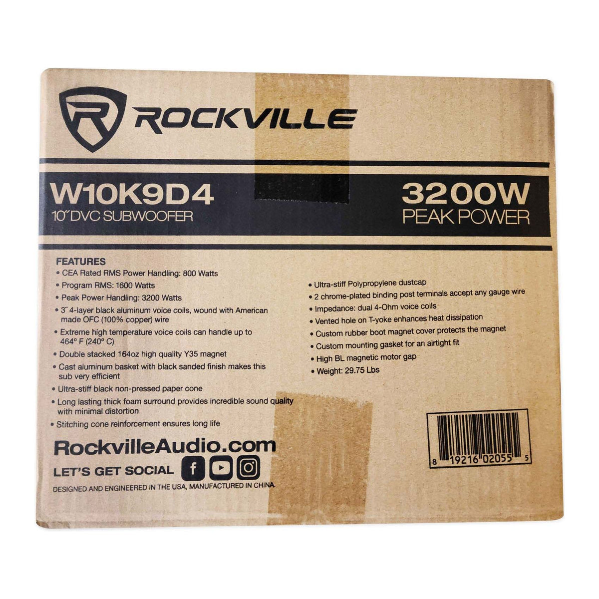 Rockville W10K9D4 10" 3200 Watt Car Audio Subwoofer+Mono Amplifier+Amp Kit