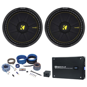 (2) Kicker 44CWCD154 CompC 15" 1200W 4-Ohm Car Subs+1000w Mono Amplifier+Amp Kit