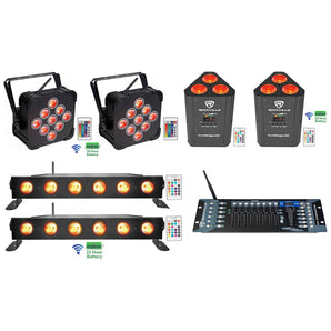 2 Rockville BEST PAR+BEST STRIP+ROCKWEDGE Wireless DMX Battery Lights+Controller