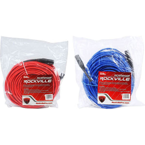 2 Rockville 100' Female to Male REAN XLR Mic Cable 100% Copper (Red and Blue)