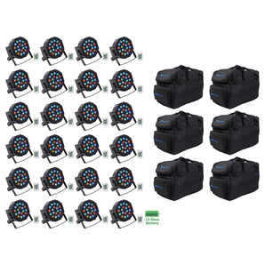 24) Rockville BATTERY PAR 50 Rechargeable LED DMX DJ Wash Up-Lights+Remotes+Bags