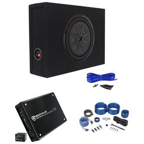 Kicker 48CWRT122 COMPRT12 2000W 12" Slim Subwoofer+Sub Box+Amplifier+Amp Kit