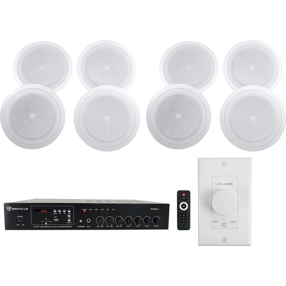 JBL 8128 Ceiling Speakers 4-Pair + JBL VMA160 Mixer‑Amplifier Bundle