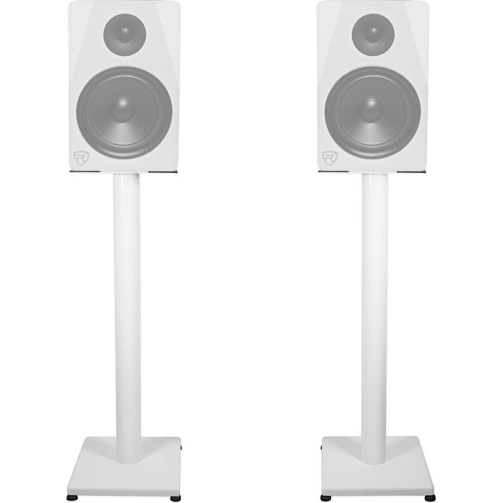 RockShelf 64W White 6.5" Home Bookshelf Speakers w/29" Stands