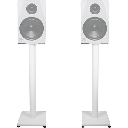 RockShelf 64W White 6.5" Home Bookshelf Speakers w/29" Stands