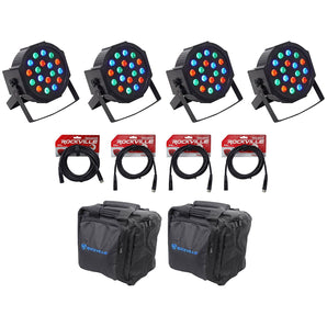 (4) Rockville RockPAR50 LED RGB Par Can DJ/Club DMX Wash Lights+Cables+Bags