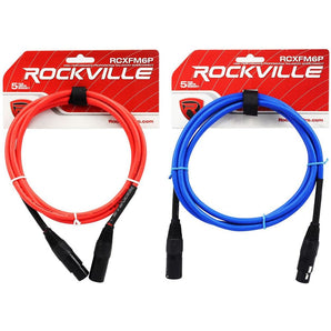 2 Rockville 6' Female to Male REAN XLR Mic Cable 100% Copper (Red and Blue)