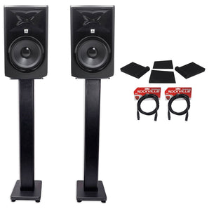 (2) JBL 308P MkII 8" Powered Studio Monitors+Stands+Isolation Pads+XLR Cables