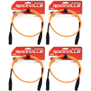 4 Rockville RCXFM3P-O Orange 3' Female to Male REAN XLR Mic Cable 100% Copper