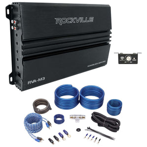 Rockville RVA-M3 4000w Mono 1 Ohm Car Amplifier+Bass Remote+Amp Wire Kit