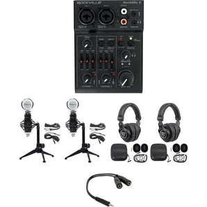 Rockville 2-Person Podcast Podcasting Recording Kit w/RCM Mics+Stands+Headphones
