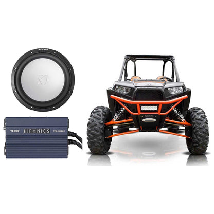 45KM102 10" 350W Subwoofer & Hifonics Mono Amplifier For Polaris RZR/ATV/UTV