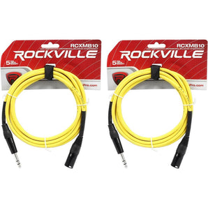 2 Rockville RCXMB10-Y Yellow 10' Male REAN XLR to 1/4'' TRS Balanced Cables