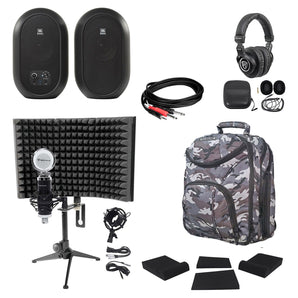 (2) JBL 104 Bluetooth Studio Monitors+Pads+Headphones+Mic+Stand+Shield+Backpack