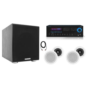 Technical Pro RX55URIBT Home Receiver+(4) 5.25" White Ceiling Speakers+Subwoofer
