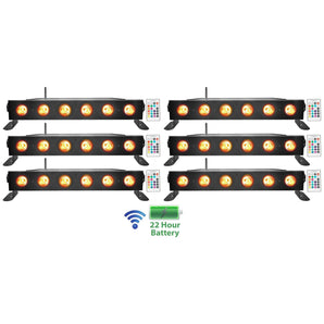 (6) Rockville BEST STRIP 60 Black Rechargeable Wash Light Bars w/Wireless DMX