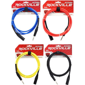 4 Rockville 6' Male REAN XLR to 1/4'' TRS Balanced Cable OFC (4 Colors)