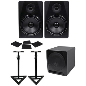 (2) Rockville APM8B 8" Powered Studio Monitors+Active 10" Subwoofer+Stands+Pads