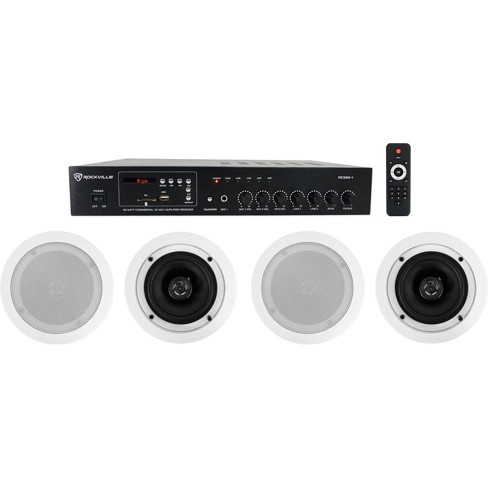 Home Audio Receiver + (4) 5.25" White Ceiling Speakers