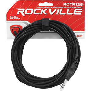 Rockville RCTR125B 25' 1/4'' TRS to 1/4'' TRS Cable, Black, 100% Copper