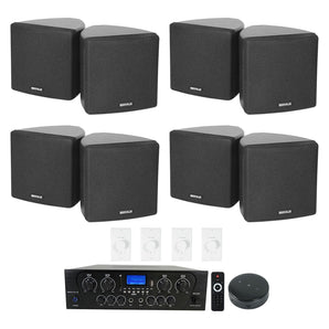 Rockville 4-Room Home Stereo+Wifi Receiver+(8) Black Cube Speakers+Wall Controls