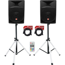 RPG15 15" Powered Speakers 2-Pack + PARTY STAND LED Stands Bundle
